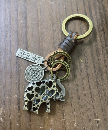 Vintage Hand Woven Cowhide Alloy Little Elephant Keychains
