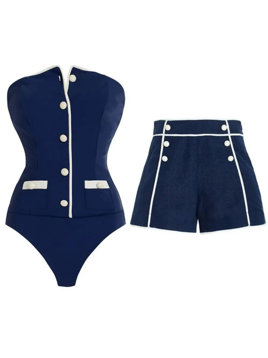 Alexa Button Swimwear Two Piece Set