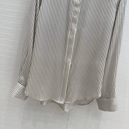 YSL 25 Striped Shirt Black mix White Silk