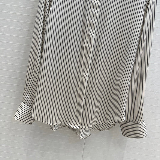 YSL 25 Striped Shirt Black mix White Silk