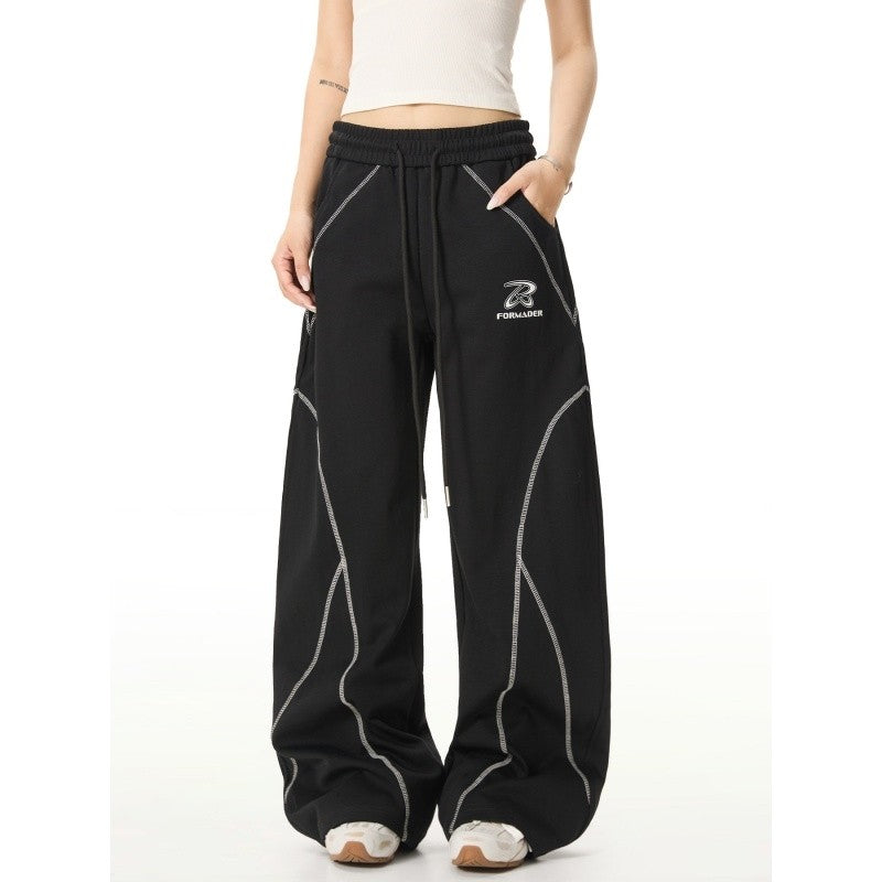 Patchwork Joggers With Curved Hem Topstitching Detail Unisex Design
