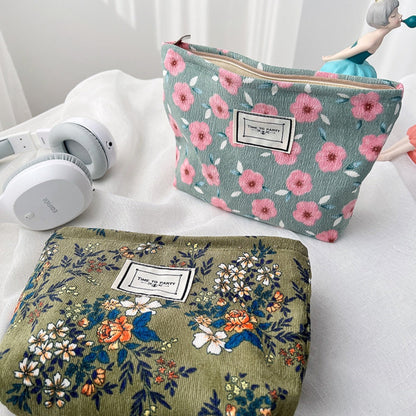 Cosbai - Corduroy Floral Cosmetic &amp; Storage Bag