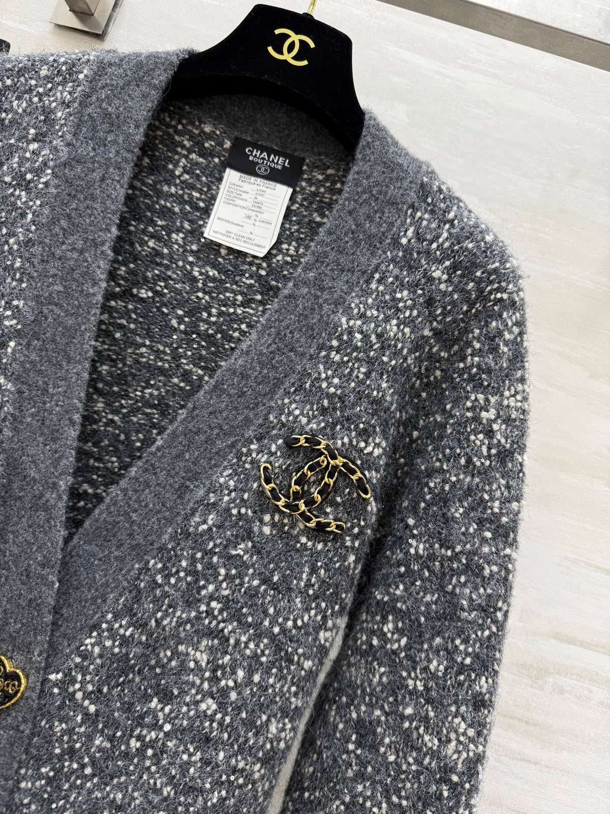 CC Cardigan Grey Wool Tweed 343312