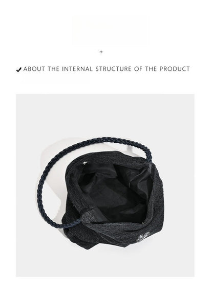 Cosbai - Black Single-shoulder Denim Bag with Sequin Decorations
