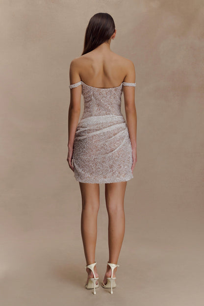 Connie Beaded Bodycon Mini Dress - Nude