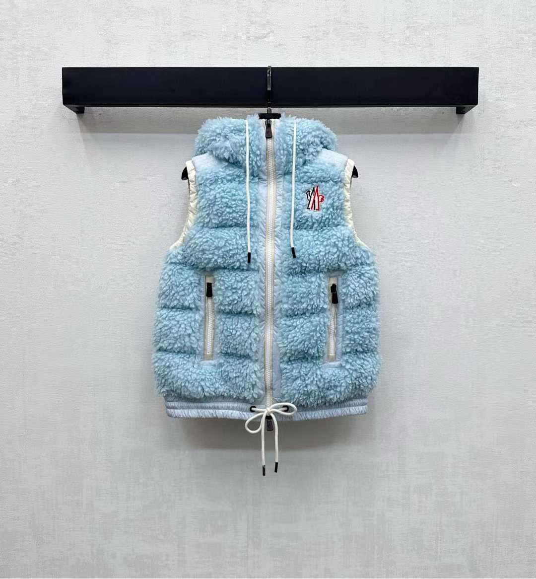 Moncle 25 Teddy Plush Down Vest in Blue