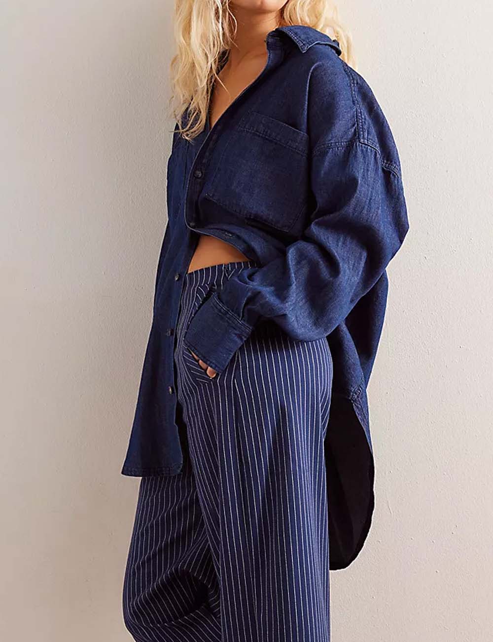 Vintage Lapel Collar Long Sleeve Denim Shirt