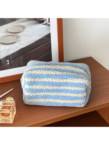 Cosbai - Blue Striped Fleece Makeup Pouch Organizer