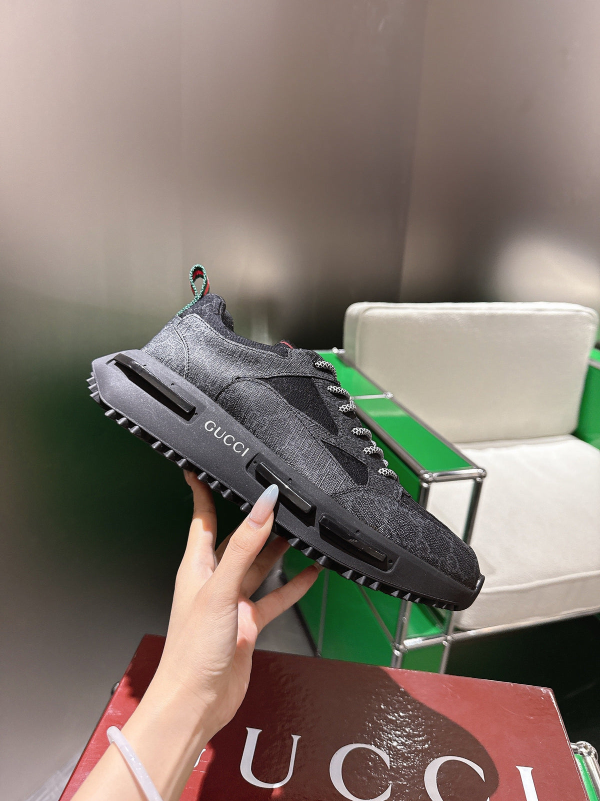 Gucci Rhyton Sneakers Black and Grey Supreme Canvas 507553
