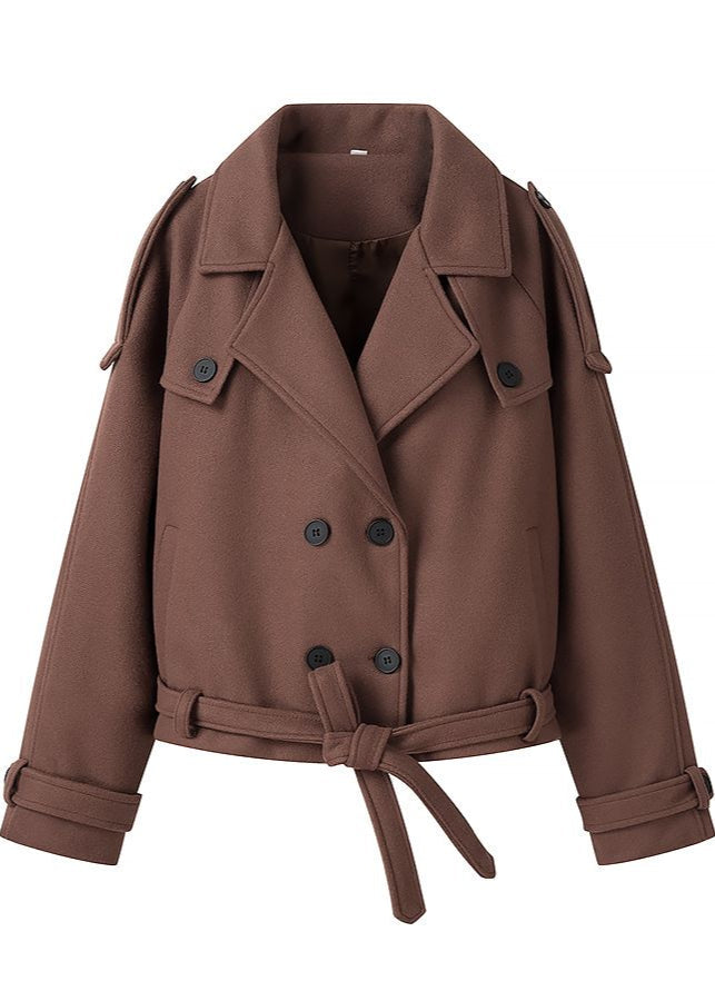 Cropped Wool Blend Belted Trench Jacket