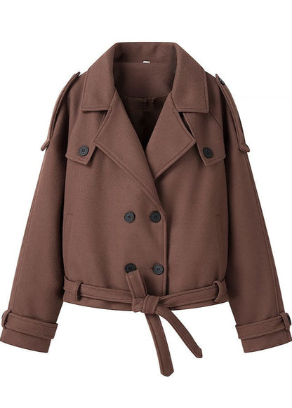 Cropped Wool Blend Belted Trench Jacket