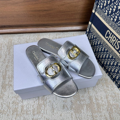 CD Montaigne Sandals Metallic Silver in Calfskin 598166