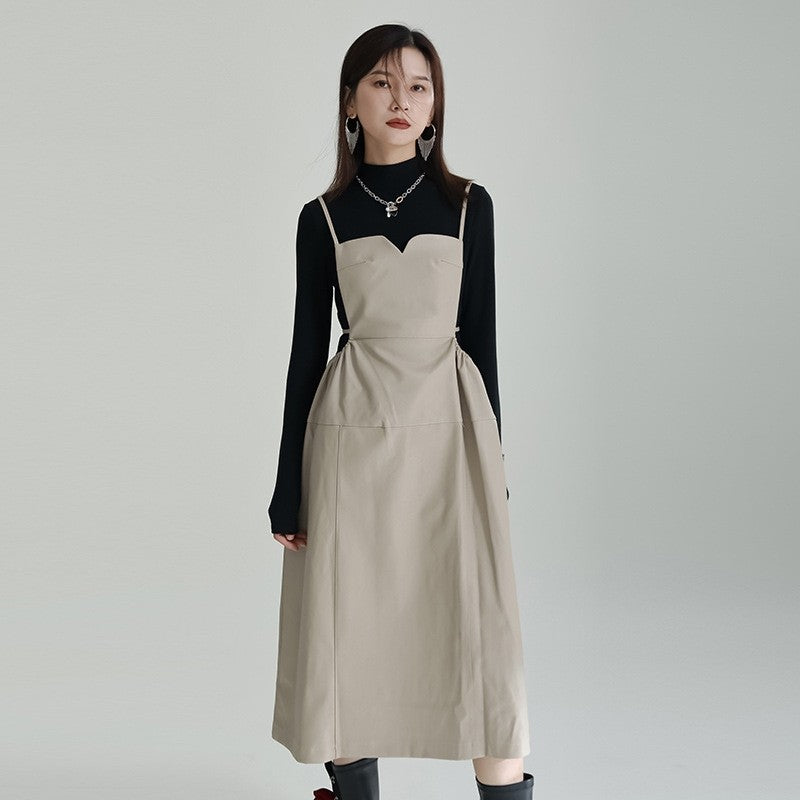 Cotton Polyester Sleeveless Dress Tied Waist Lace Collar