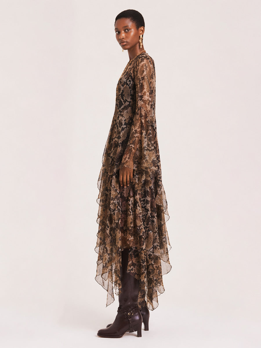 Camille Long-Sleeve Mesh Maxi Dress