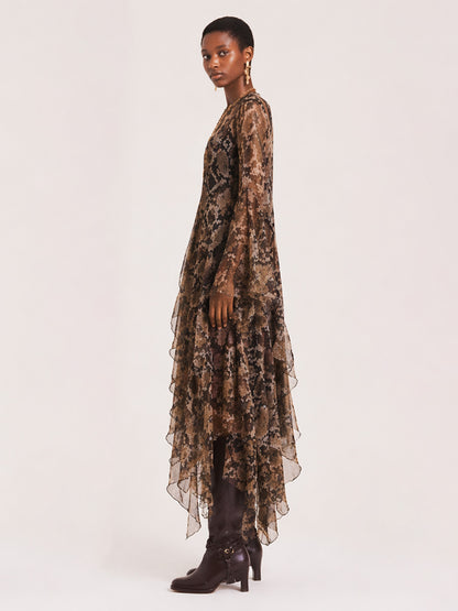 Camille Long-Sleeve Mesh Maxi Dress