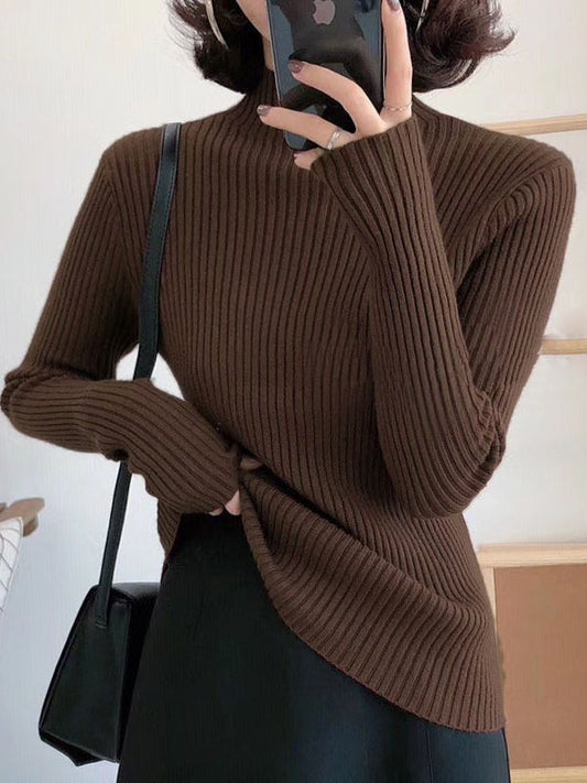 9 Colors Knitting Split-Joint Solid Color High-Neck Sweater