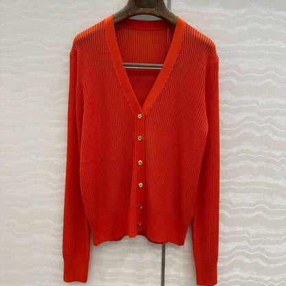 LP 25 V-neck Cardigan Burnt Orange Cotton 265179