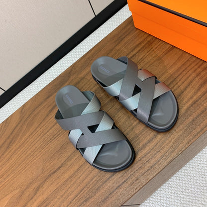 HM Kazimir Sandal Gray Canvas Calfskin 293997