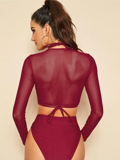 New Hot Spring Sexy Split Swimsuit Three-Piece Transparent Mesh