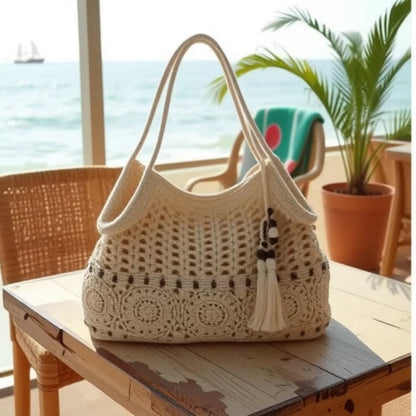 Cosbai - Boho Crochet Shoulder Bag With Zipper