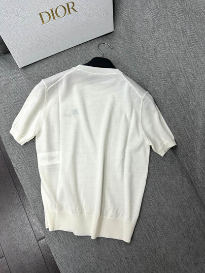 CD Fitted Short-Sleeved Sweater White Wool 345327