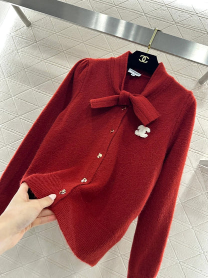 CC 26 Bow Knit Cardigan Red Wool 329957
