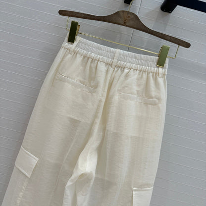 Gucci 25 Wide-leg Casual Pants Ivory Cotton