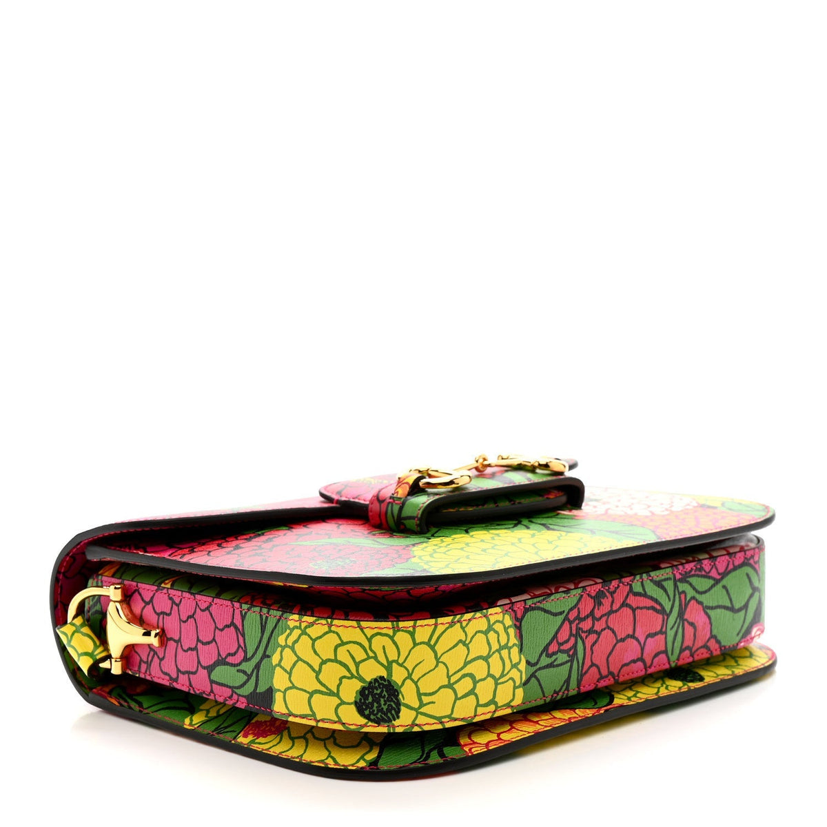 X KEN SCOTT New Shangai Calfskin Pomponica Print Horsebit 1955 Shoulder Bag Multicolor Fuxia Pompon