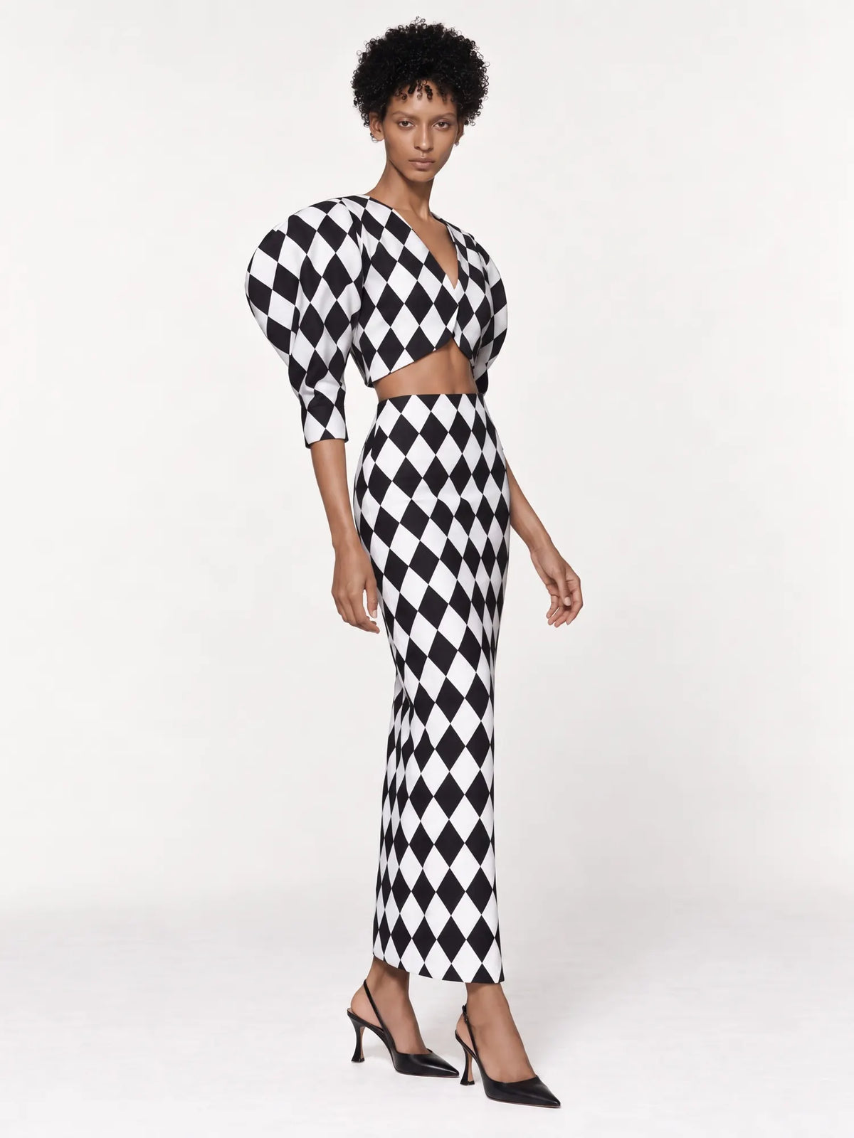 Selah Checked Puff Sleeves Top and Maxi Skirt Set