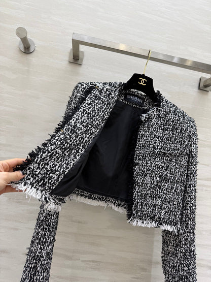 Balmain Short Jacket Black White Tweed 344762