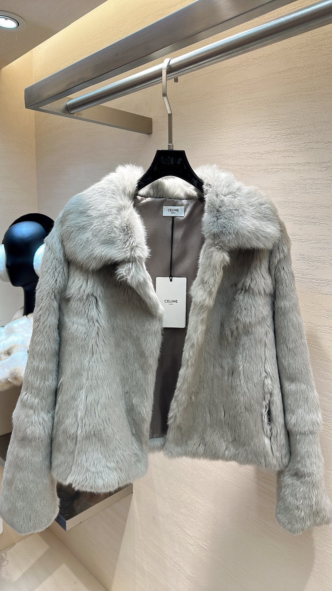 CELINE Rabbit Fur Coat Light Gray 333225