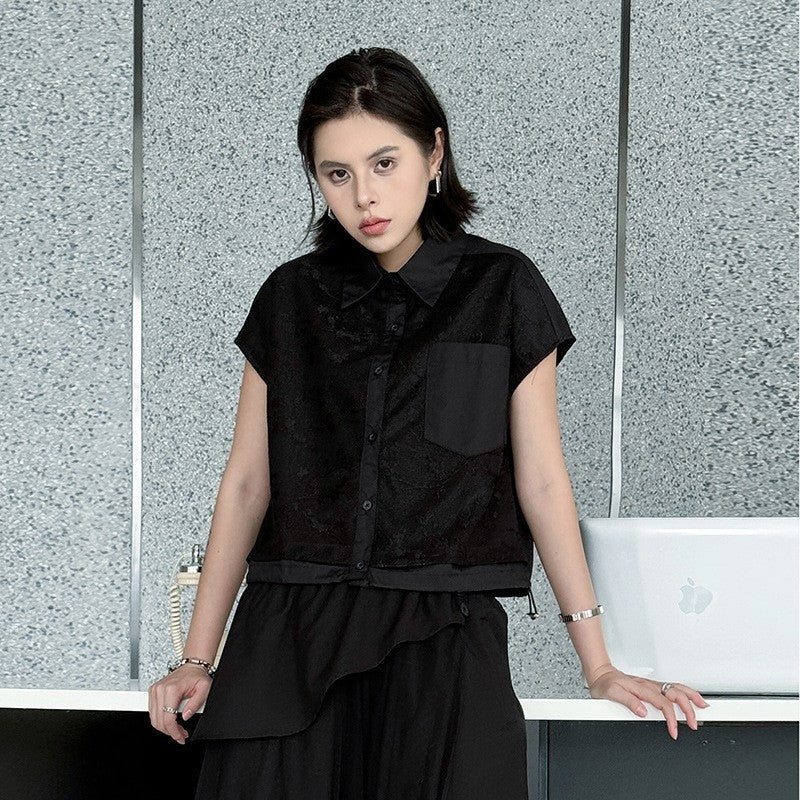 Polo Collar Short Sleeve Shirt Subtle Jacquard Loose Fit