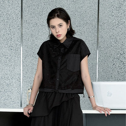Polo Collar Short Sleeve Shirt Subtle Jacquard Loose Fit