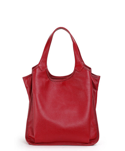 Fashion Versatile Red Large Capacity Calf Leather Satchel Handbag