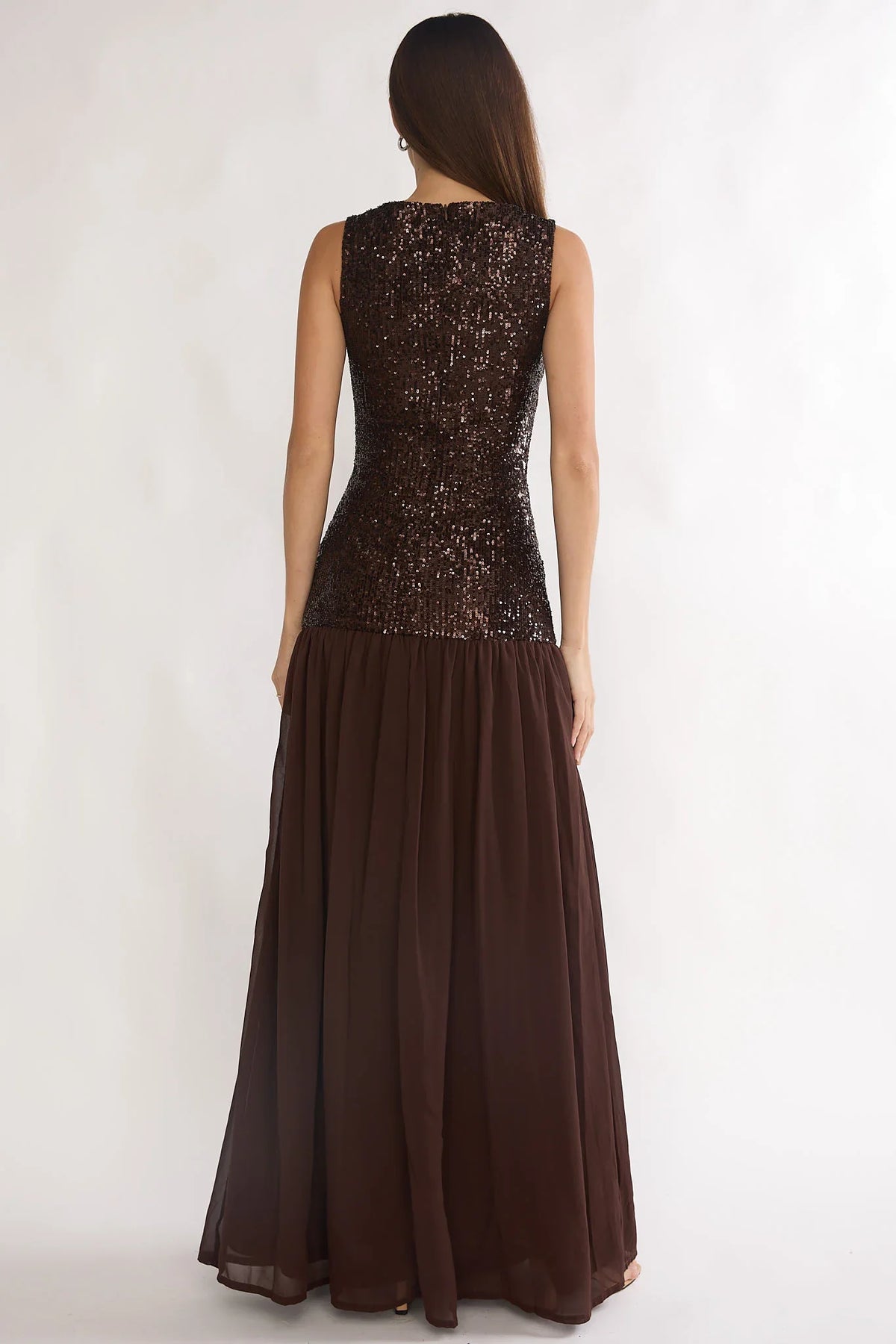 Dioris Rosette Cut-Out Sequin Maxi Dress Sequin Choco