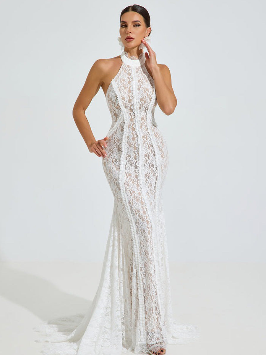 Abigail Halter Lace Mermaid Maxi Dress