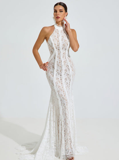 Abigail Halter Lace Mermaid Maxi Dress