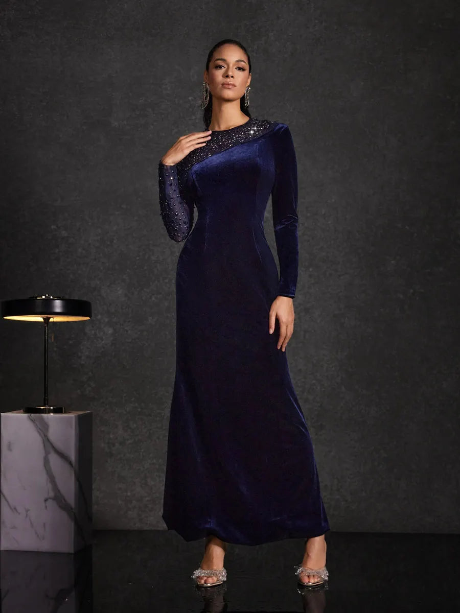 Analia Velvet Mesh Diamond Maxi Dress