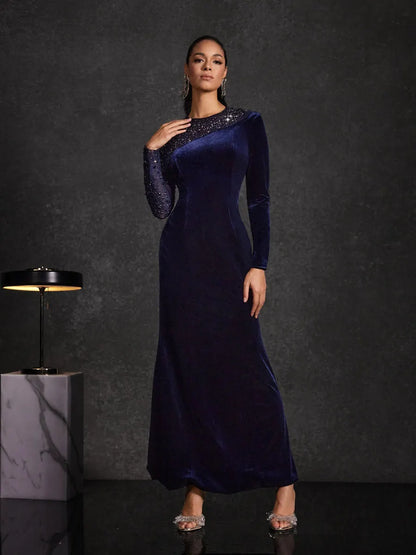 Analia Velvet Mesh Diamond Maxi Dress
