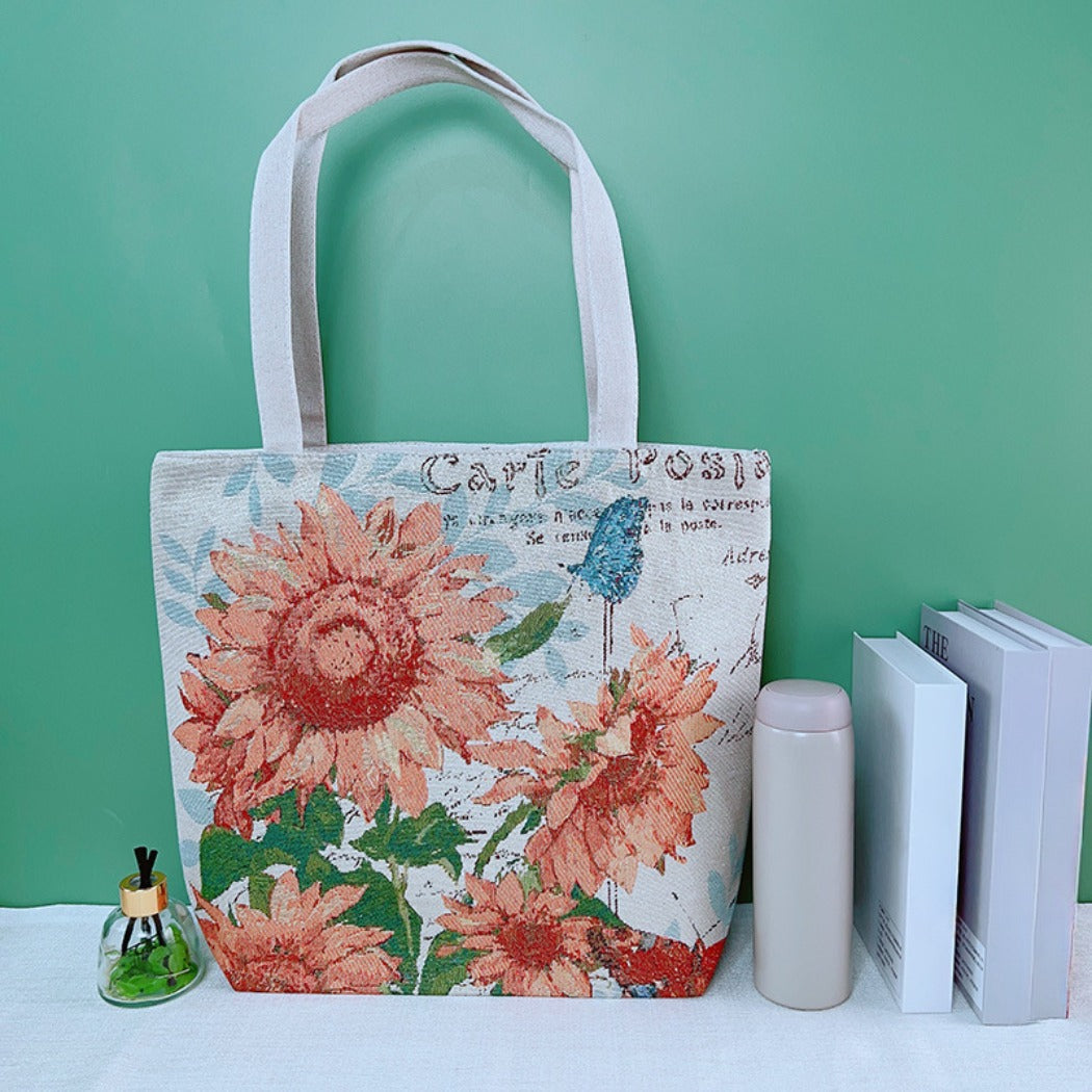 Cosbai - Sunflower and Butterfly Tote Bag - Durable