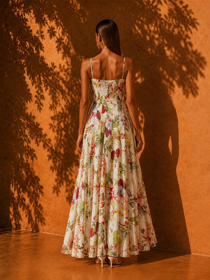 Lucy Sleeveless Printed Waist-Cinching Maxi Dress