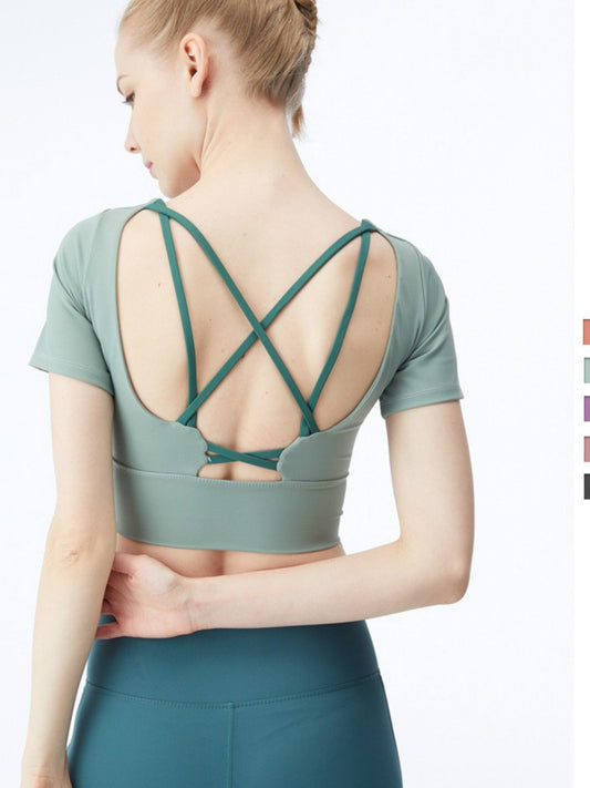 Short-Sleeved T-Shirt With Breast Pad And Beautiful Back, Women'S Yoga Clothes, Naked Sports Tops And Women'S Fitness Clothes