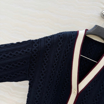 CC Spring 26 Cardigan White Brown Dark Blue Wool 342792