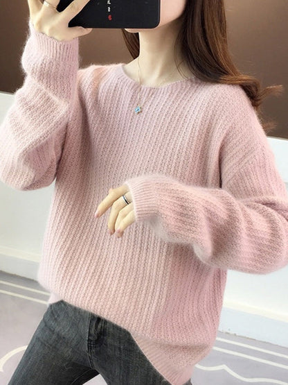 Simple Casual Loose 4 Colors Round-Neck Long Sleeves Sweater Top