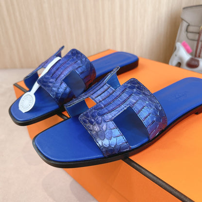 HM Oran Sandals Cobalt Blue Calfskin 312776