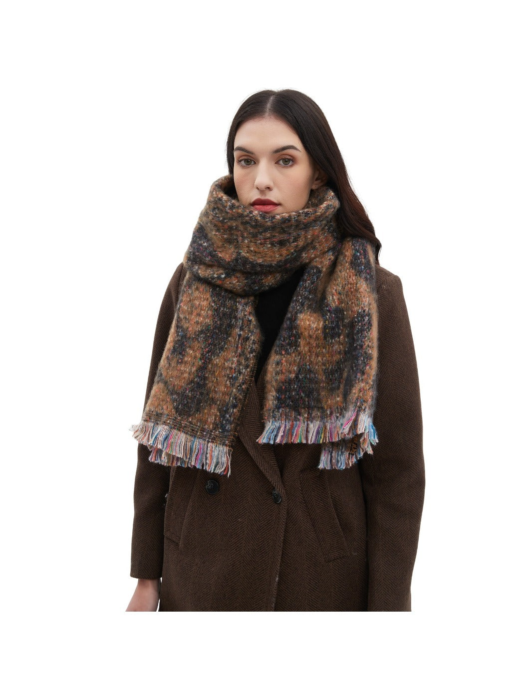 Scarvii - Jacquard Leopard Printed Scarf with Short Tassels