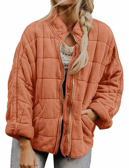 Solid Color Stand Collar Cotton Coat With Pockets