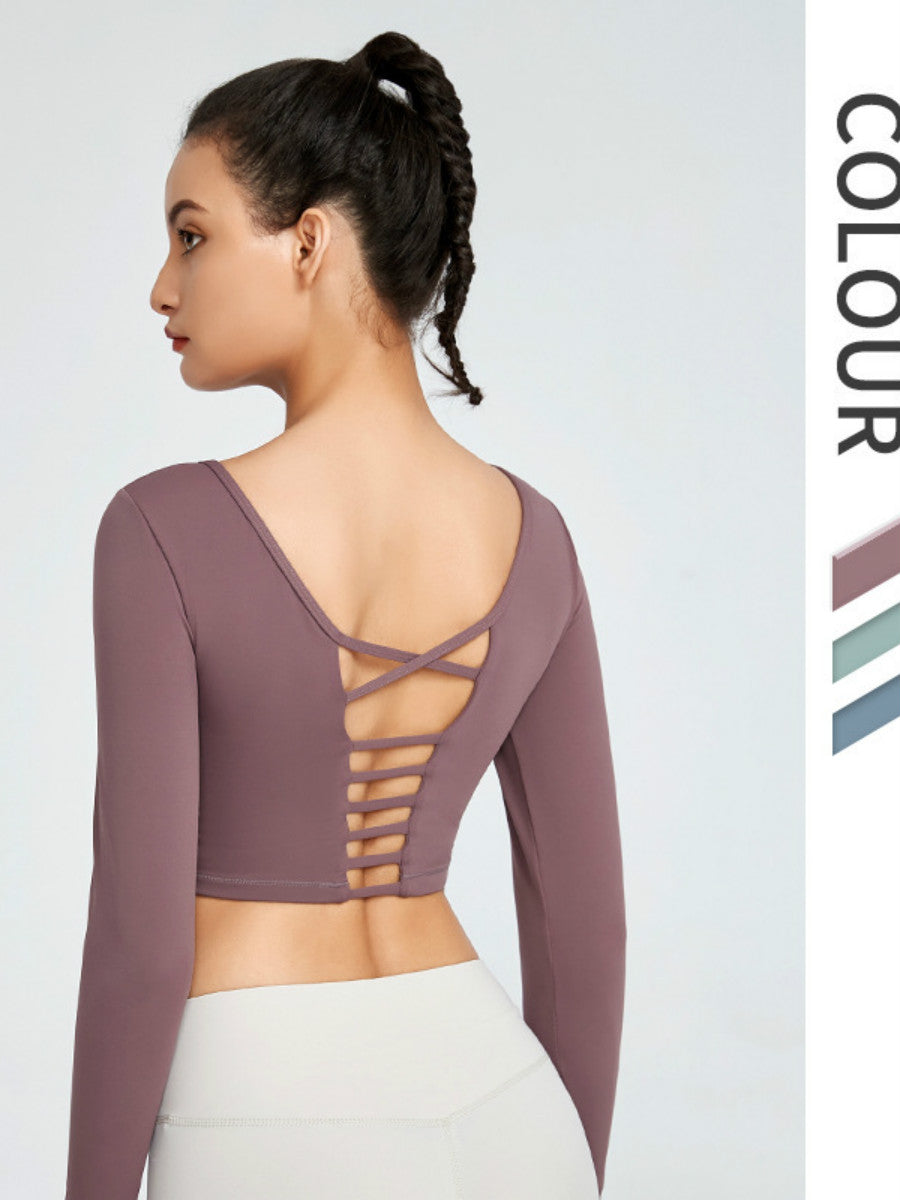 Tights Naked Long-Sleeved Yoga Top Sportswear Women'S Back Yoga Wea
