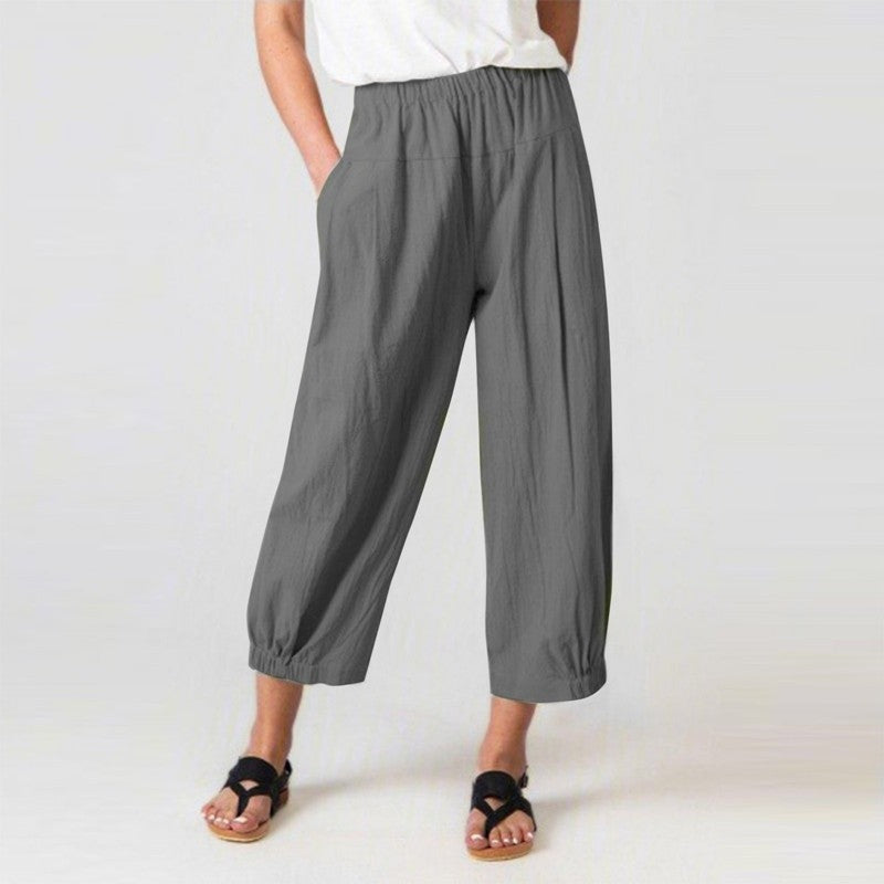 Solid Color Wide Leg Cropped Pants