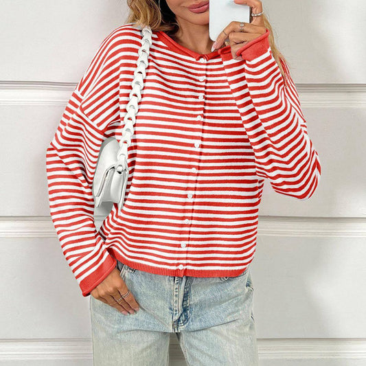 Striped Color Block Sweater Cardigan